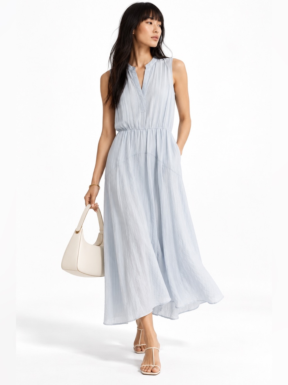 VINCE Drapey Striped Maxi Dress Steel Blue Surf Mist NWT